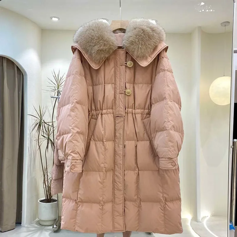 Down Jacket Women 2023 Winter Long White Duck Down Coat Elegant Zipper Parkas Warm Korean Fashion New Overcoat