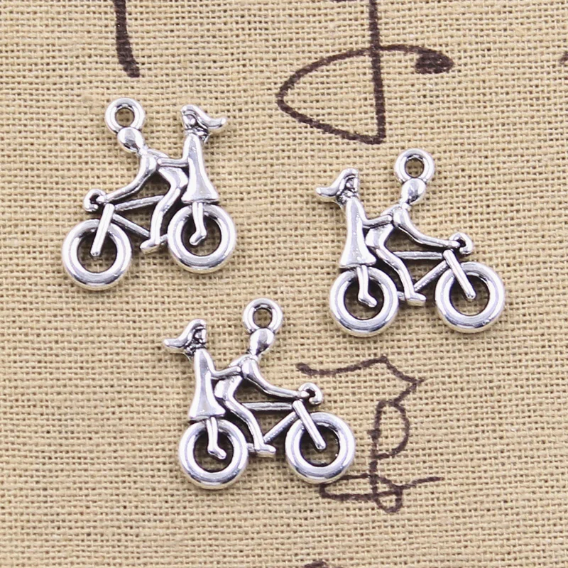 15pcs Charms Lover Bike Couple Cycling 20x19mm Antique Silver Color Pendants DIY Making Findings Handmade Tibetan Jewelry