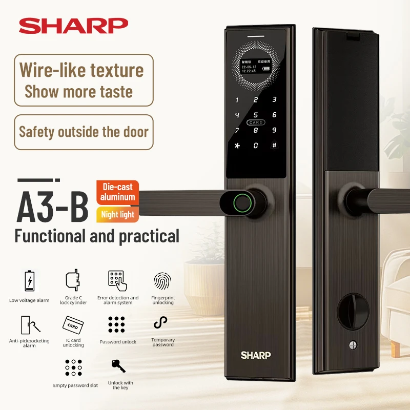 

Sharp A3-B Smart WiFi Network Electronic Lock Entrance Fingerprint Anti-theft with Aluminum Alloy for Glass Door