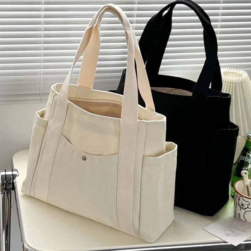 Große Canvas-Tragetasche, Schultertasche für den Arbeitsweg, Handtasche für Studenten, Büchertasche für den täglichen Gebrauch im Freien – Detail 20