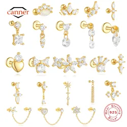 CANNER 1PC Heart-shaped Flower Flat Head Threaded Puncture Ear Bone Nail Earring For Women 925 Sterling Silver Geometric Earring