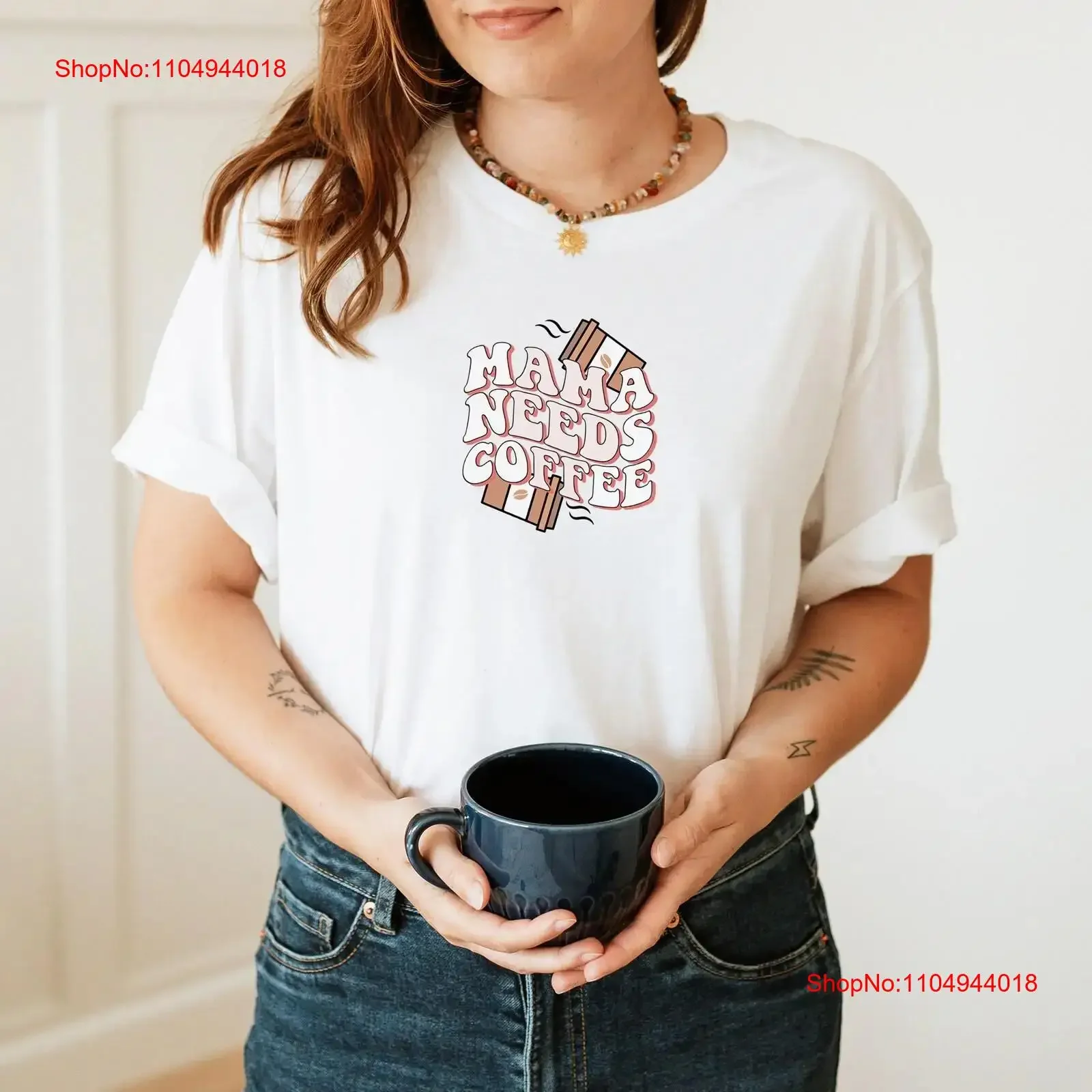 

Mama Needs Coffee Cute Design T Shirt for Women Fit Family s Mothers vintage Washed Versatile designer clothes Stretched