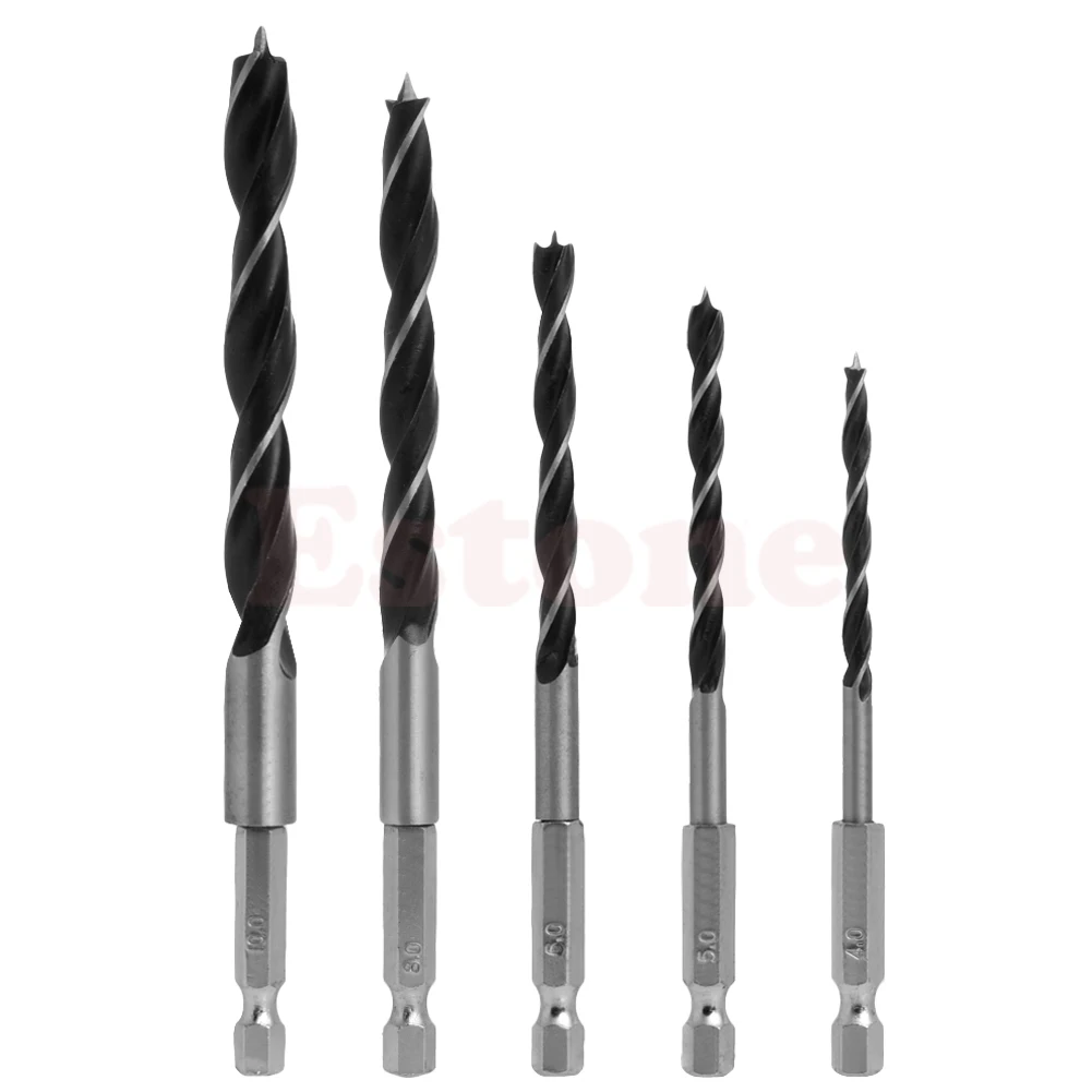 4 5 6 8 10 mm 5 piezas Herramientas de metal de cambio rápido 1/4 "Vástago hexagonal Juego de brocas HCS para madera