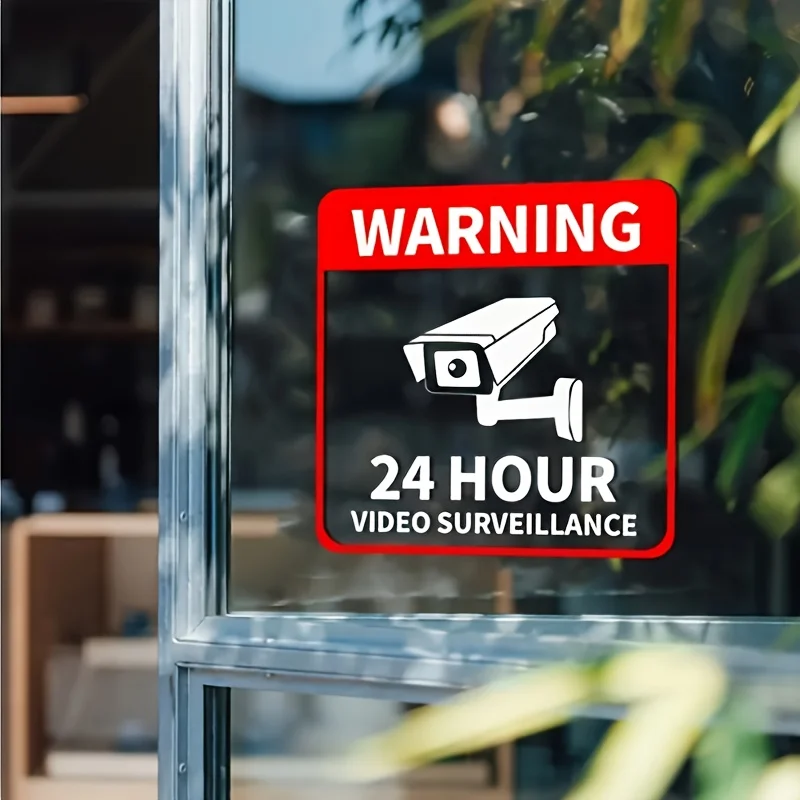 24 Hour Video Surveillance Warning Sticker, Waterproof Security Decal for Shop & Home
