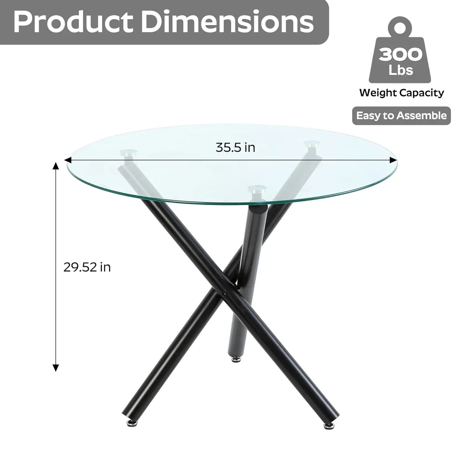Tempered Glass Dining Table Chrome Legs Adjustable Pads Kitchen Living Room 35.5 Inch, Customized