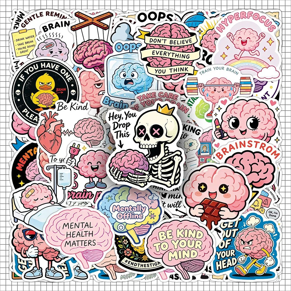 10/30/50pcs Funny Brain MEME Cartoon Stickers Cute Positive Mental Health Decals Toys DIY Scrapbooking Notebook