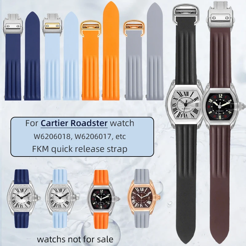 

19mm Quality Fit FKM Strap for Cartier Men's Roadster W6206018 WE500260 Wristband Rubber strap VITON Bracelet with Fold Clasp