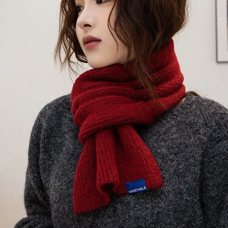 Women's 2026 Winter Cropped Knit Scarf Solid Cross Neck Warmer Thick Warm Korean Student Minimalist Chic Coquette Trendy