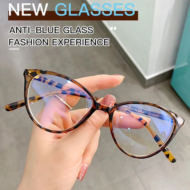 

Trendy Anti Blue Light Glasses Women Cat Eye Frame Spectacles Computer Decorative Eyeglasses Laides Plain Eyewear Face Decor