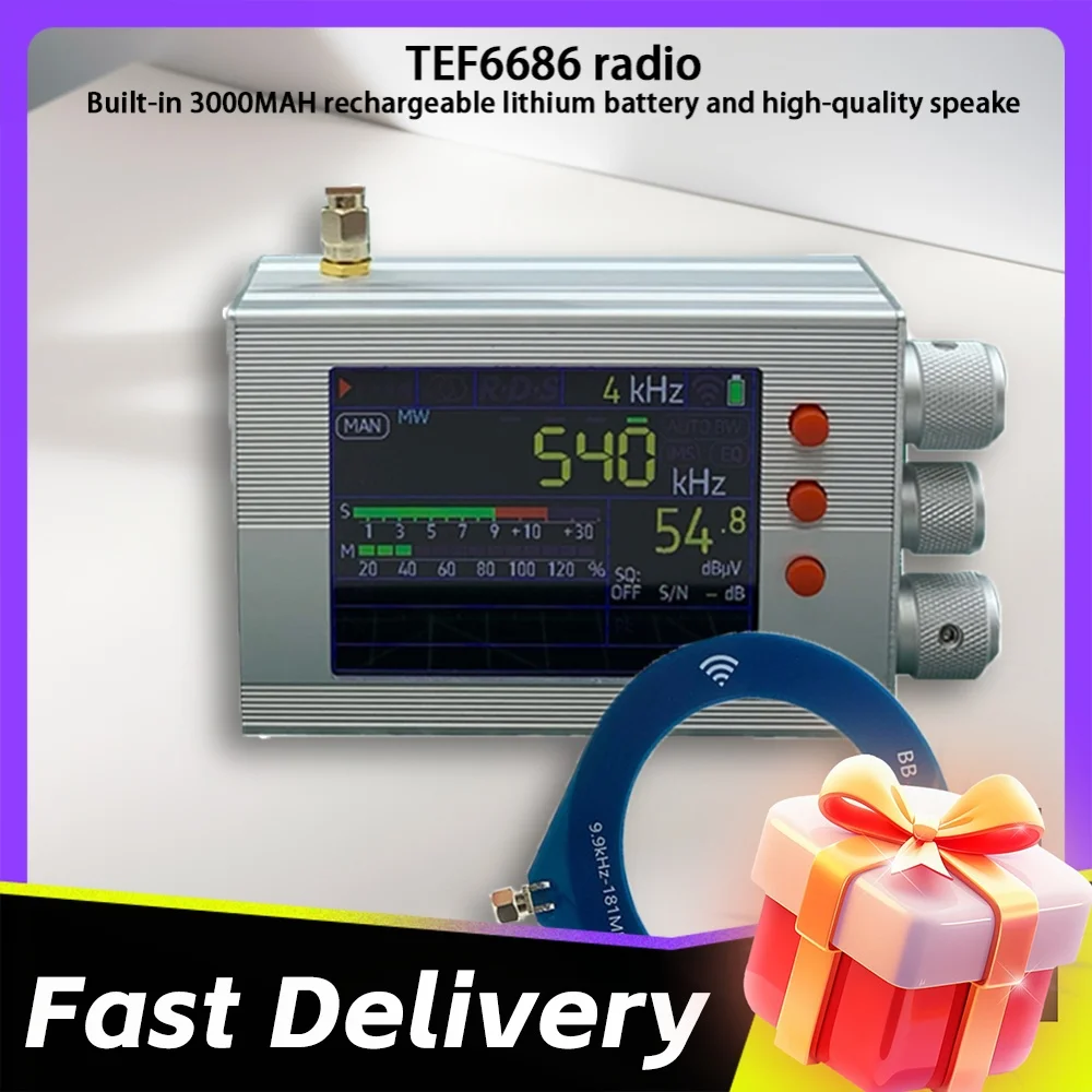 TEF6686 All Band Radio Receiver 3.2inch LCD Portable Shortwave Radios Receiver LW/MW/SW/FM/AM with Antenna Built-In Speaker