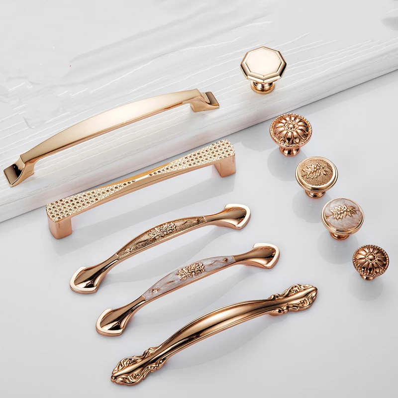 Champagne Gold Door Handles Zinc Alloy Cabinet Handle Drawer Knobs European Wardrobe Pulls Kitchen Handle Furniture Hardware