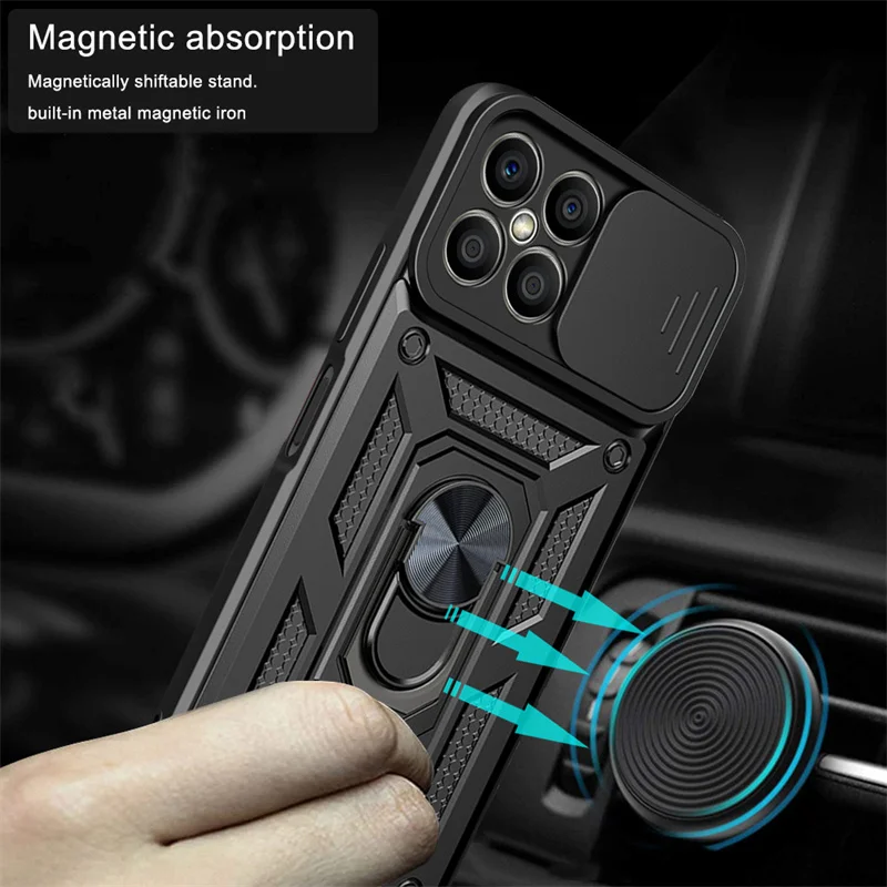 Armor Push the window Shockproof Funda For Honor X8A X6A X6S X6 X8 X9 CRT-LX2 RKY-LX2 Case Cover Car Magnetic Metal Ring Holder