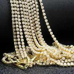 White Pearl Chain 10yards/roll Crystal Glass 2mm 3mm Golden Base Cup Rhinestone Apparel Sewing DIY Accessories