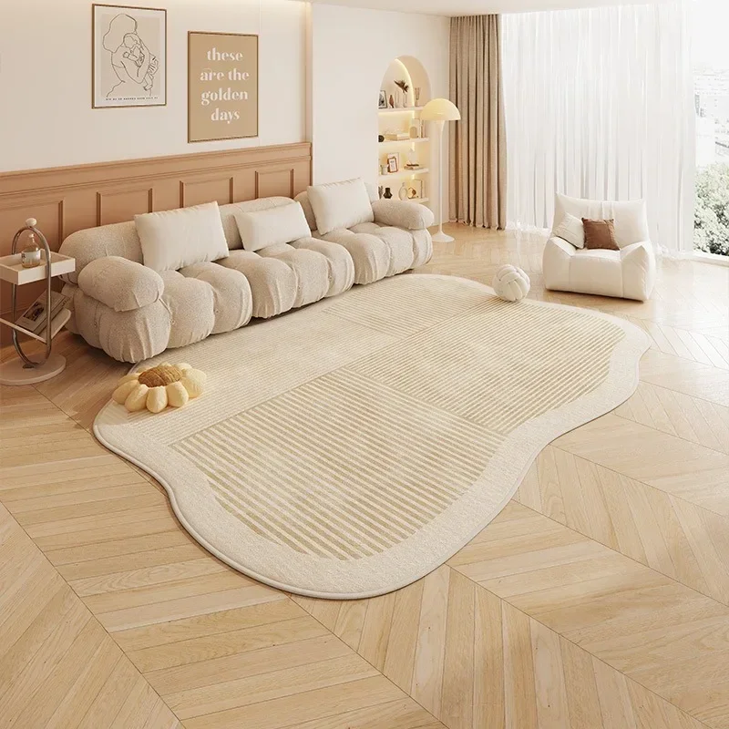 

Special Shaped Living Room Carpet Light Luxury Cream Striped Non-slip Floor Mat Bedroom Bedside Cloakroom Soft Fluffy Rug Ковер