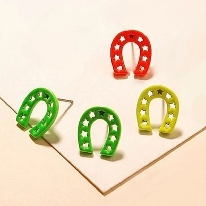 Hot Sale Wholesale Fluorescent Candy Colored Little Star Earrings U-shaped Hoof Prints