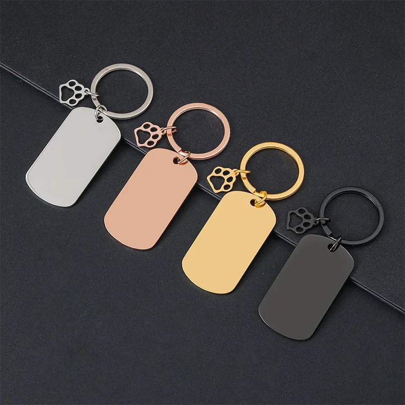 Custom Name Stainless Steel Rectangle Round Heart with Claw Keychain Laser Personalized Logo Number Keyring Metal Key Chain Ring