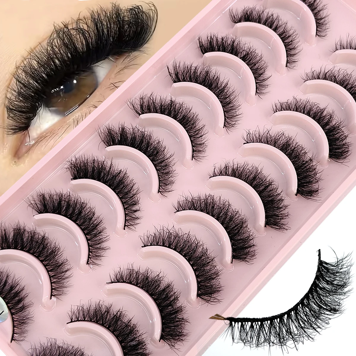 HBZGTLAD 10 Pairs Lashes 3D Mink Lashes Fluffy Reusable Lashes Mink False Eyelashes Soft Wispy Natural Cross Eyelash Extension