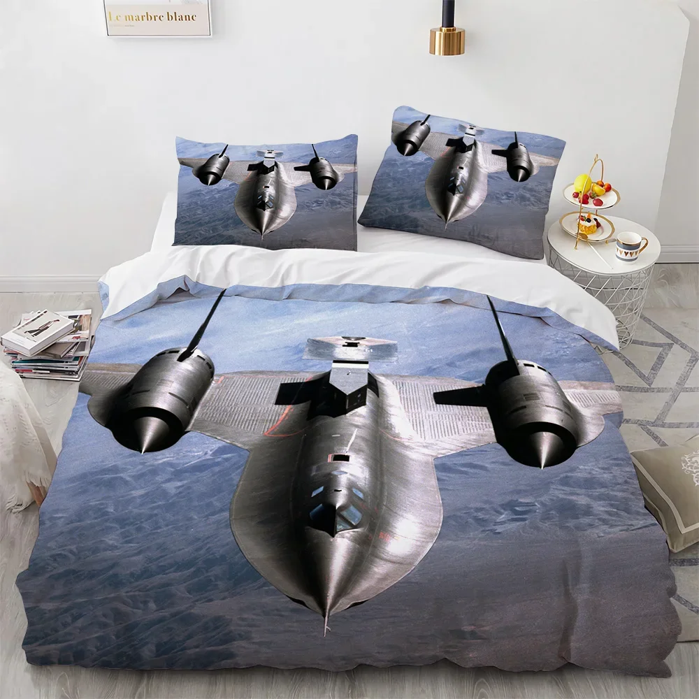 Fighter Plane King Queen Duvet Cover Military Aircraft Theme Bedding Set Kids Boys Men Sunset Airplane Polyester Comforter Cover