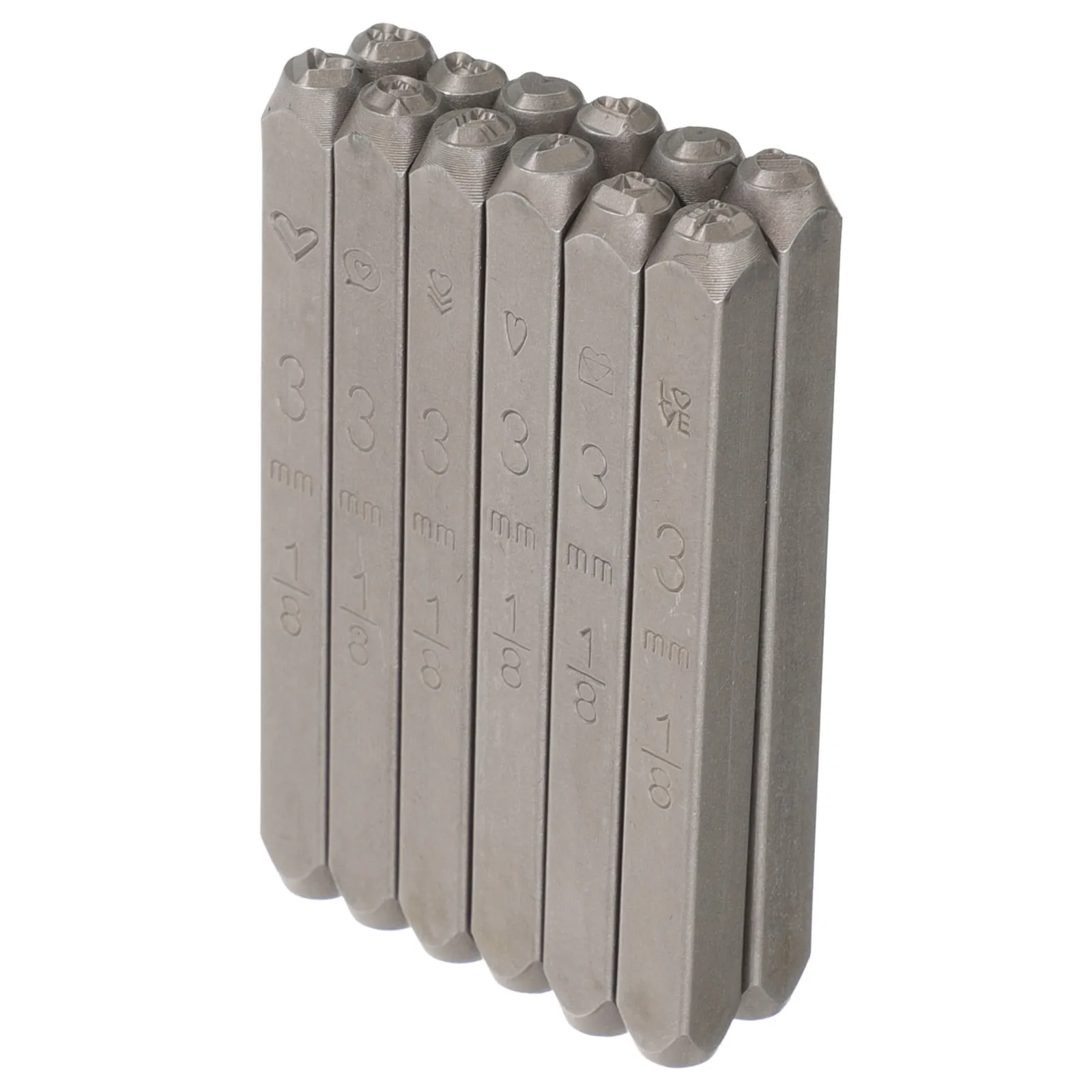 12pçs conjunto de selos de aço em forma de coração, ferramentas artesanais, acabamento fino, armazenamento portátil, fácil de transportar, perfurador de metal