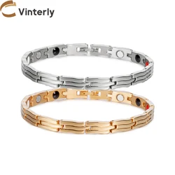 Vinterly Gold-color Bracelet Women Wave Chain Link Energy Magnetic Femme 20cm Luxury Stainless Steel Jewelry 6mm Wide Waterproof