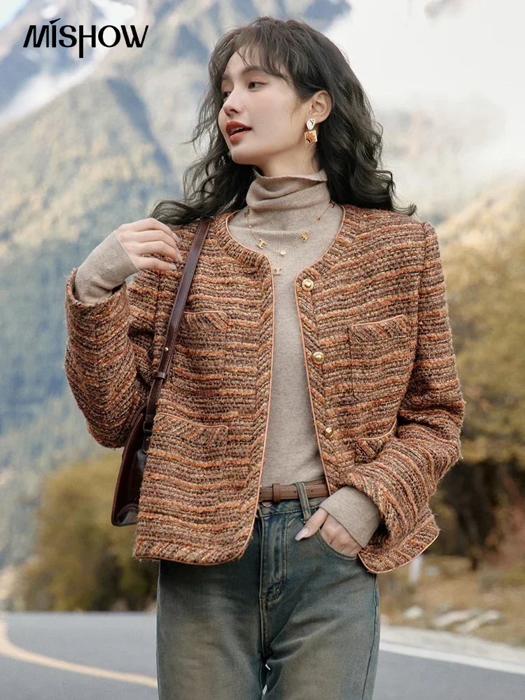 MISHOW Vintage Tweed Jacket Women High Quality Winter Single Breasted Cropped Jackets Female Fashion Lady Outerwear MXC56W0170