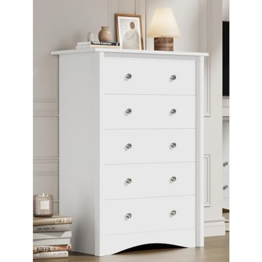 Bedroom tall dresser with 5 drawers, solid wood construction, natural oak finish, spacious storage and smooth-gliding drawers
