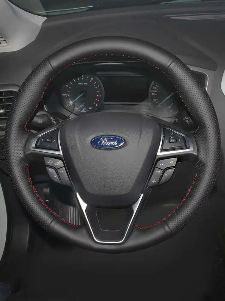 DIY Hand-Sewn Leather Suede Car Steering Wheel Cover for Ford Mondeo Edge Taurus Escort Explorer Interior Auto Accessories