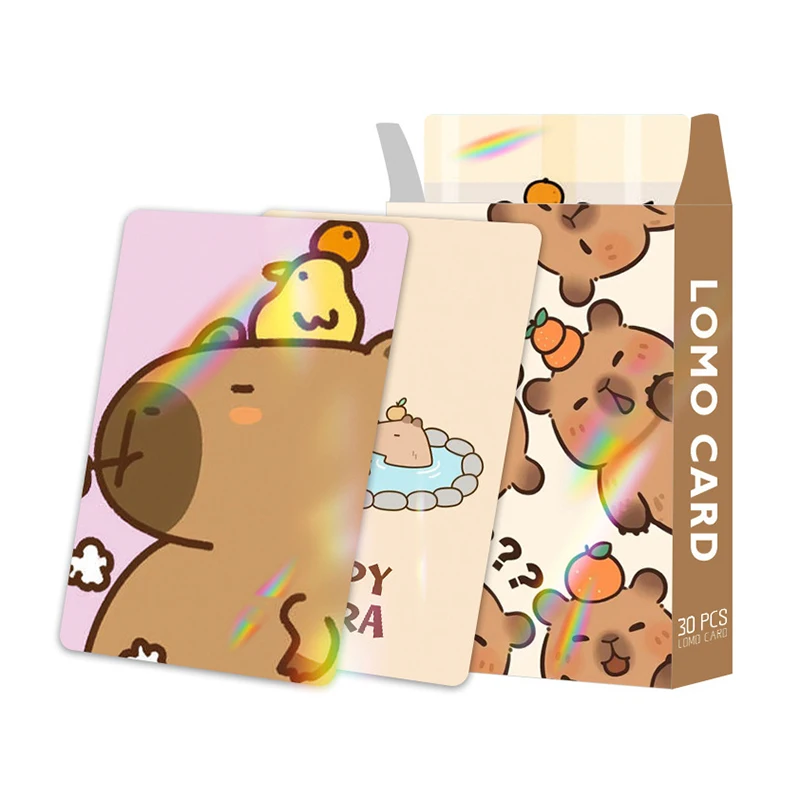 30Pcs Kawaii Double-sided Capybara Photocards Cartoon Capybara Glitter Cards HD Collection Cards Anime Peripherals Kids Gifts