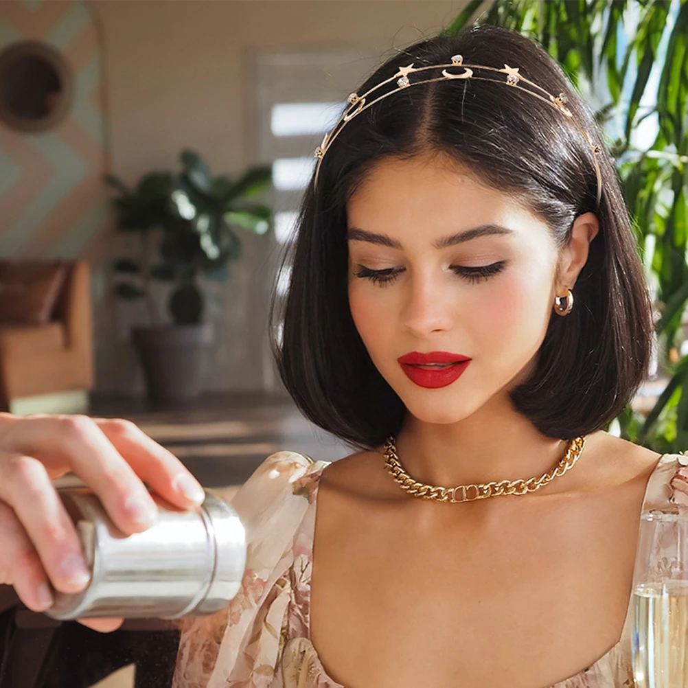 2 قطعة عصابات رأس معدنية نجمة القمر كريستال متعدد الطبقات الزفاف حفل زفاف الشعر هوب اكسسوارات للنساء سنة جديدة سعيدة عقال