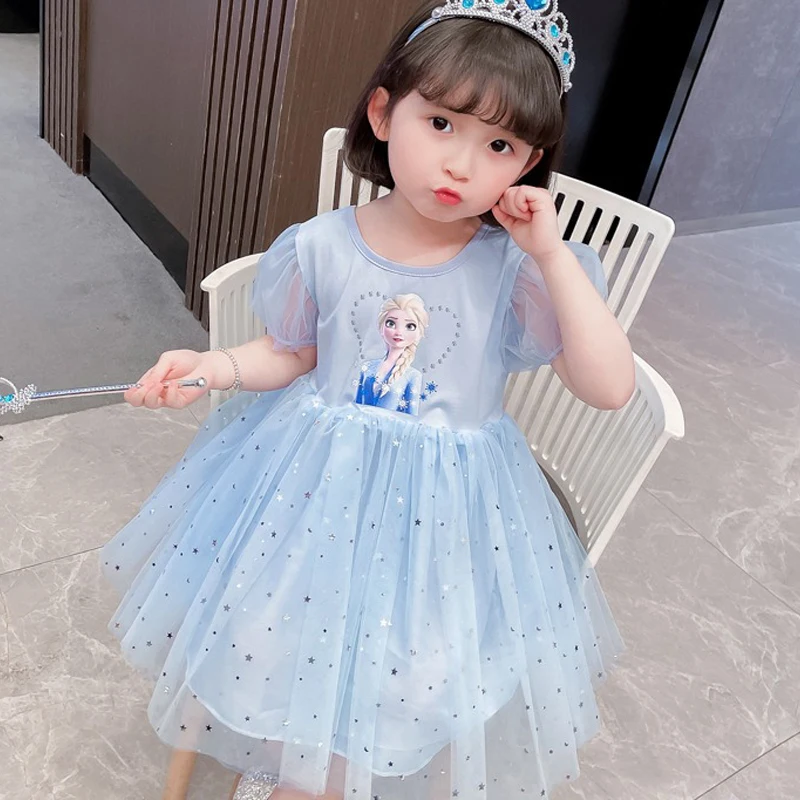 

Girls Dress Disney Summer Frozen Fashion for Children's Elsa Princess Baby Girl Toddler Short Sleeve Cute Party Dresses 2-8Y