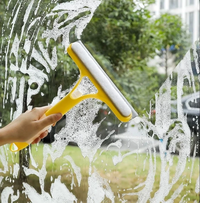 3-in-1 Auto-Glasreiniger mit Sprühflasche, Abzieher, Autotür-Fensterreiniger, Mikrofaser-Schrubber, Multifunktions-Werkzeug