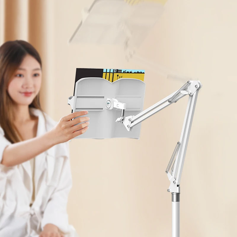 

Height Adjustable Reading Book Floor Bracket Long Arm Table Bed Reading Book Stand Multi Angle Rotation Reading Book Holder