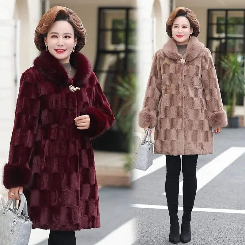 

Middle-Aged Mother Winter Gold Mink Coat Cotton Thicken Blouse Middle-Aged Women'S Winter Imitation Mink Coat Women Outwear