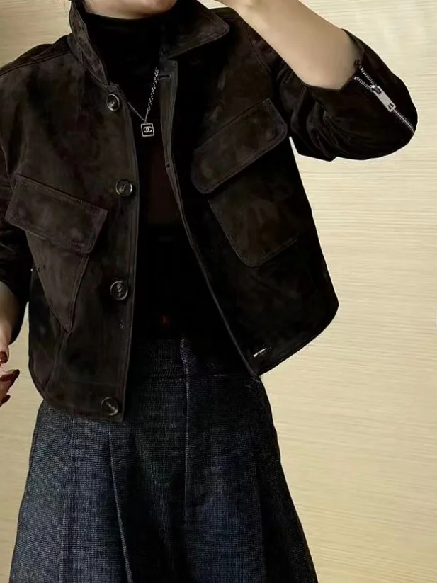 

Ning Genuine eepskin Jaet Single Button Commute Casual Outerwear Long Sve Regular Length Faionable Coat