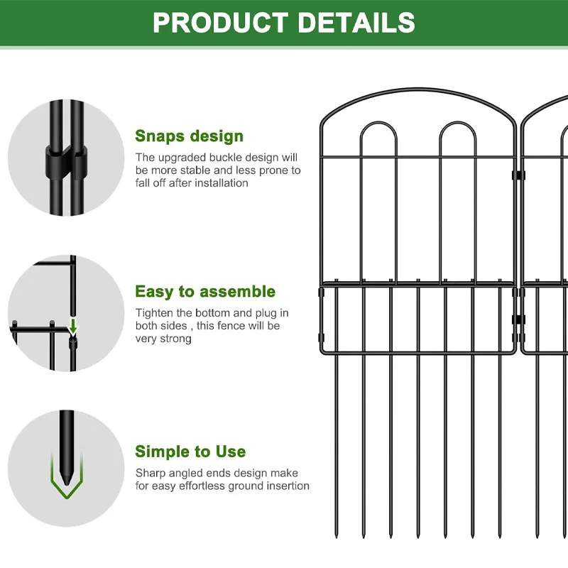 10-Pack Decorative No Dig Garden Fence, 30in(H) x 10.5ft(L) Rustproof Metal Wire Panels, Coated Folding Patio & Flower Bed Fenci