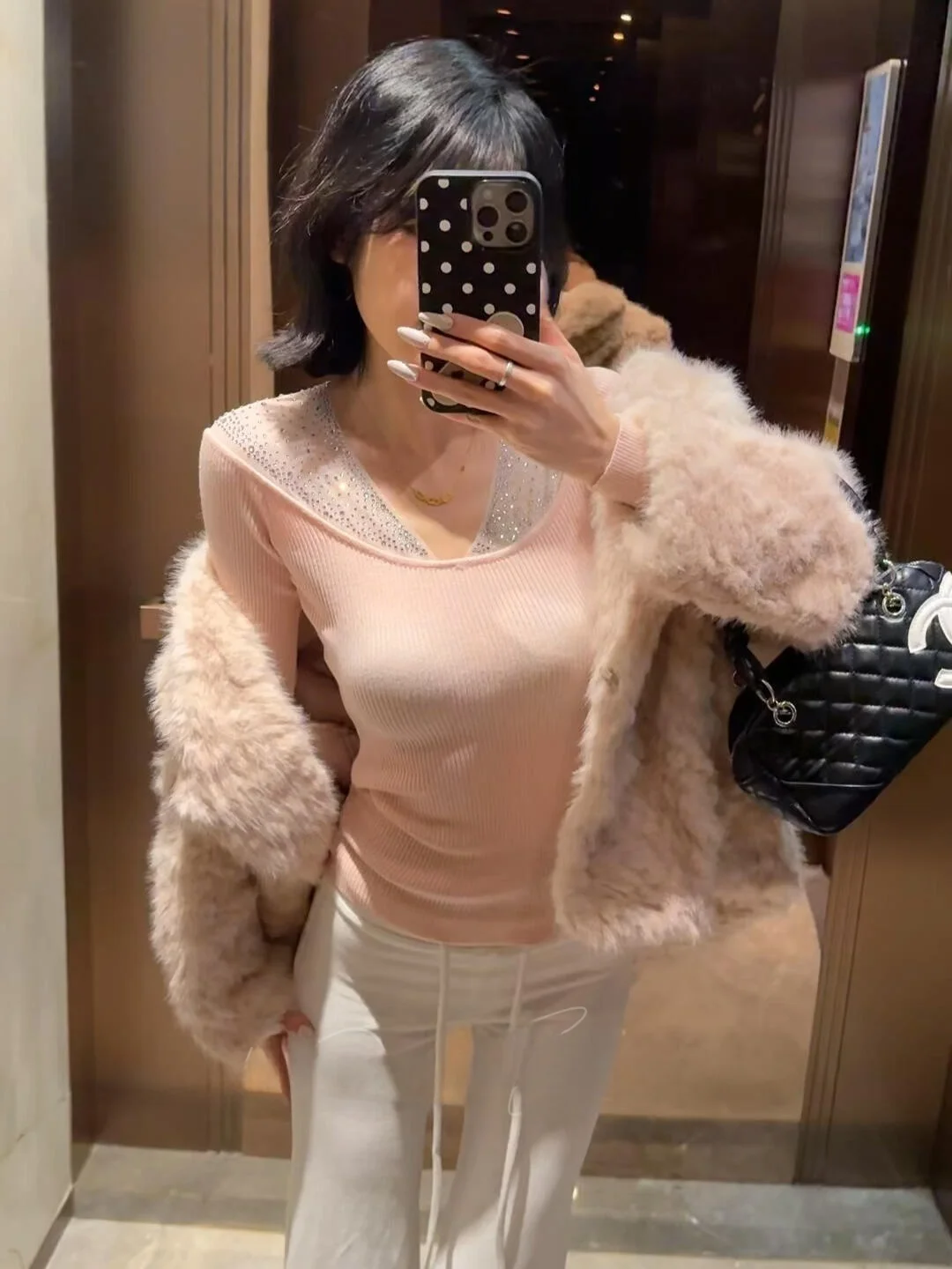 

Изысканный вязаный свитер с тяжелыми стразами и дизайнерскими вставками для женщин: облегающий, сексуальный, базовый, модный зимний вариант