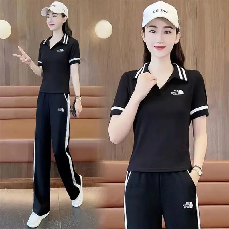 Women\'s Versatile Sports Suit 2023 Spring Summer New Korean Fashion Loose Shorts Running Wear Crop Tops And Pants Two Piece Set