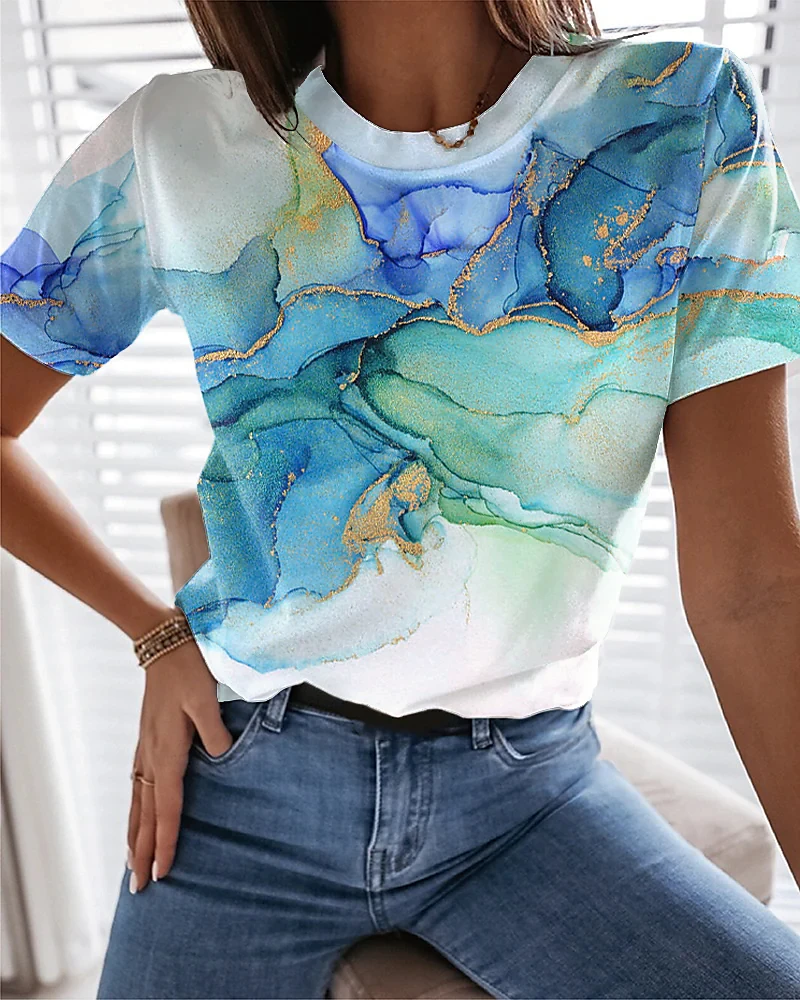 Temperament Loose Women T-Shirt Fashion Casual Woman T-Shirt Elegant Short Sleeve T-Shirt  Holiday Weekend Top