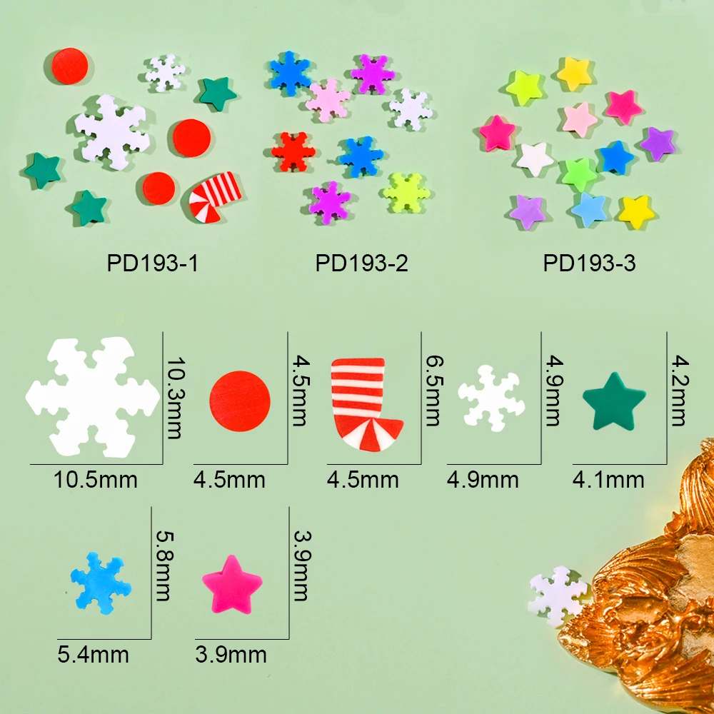 400 pçs 10g natal prego fatias de argila de polímero polvilha misturada série de natal slime argila macia acessórios da arte do prego diy artesanato suppli