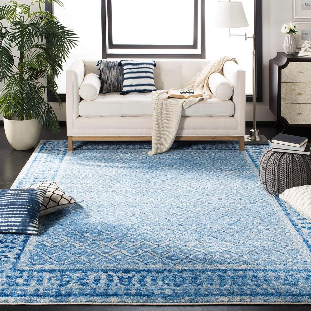 Collection Area Rug - 10' x 14', Silver & Blue, Distressed Design, Non-Shedding & Easy Care, Ideal for High Traffic