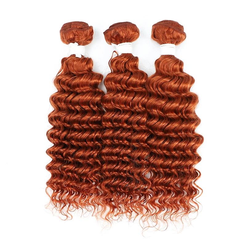 Mechones de cabello humano ondulado, extensiones de cabello Remy brasileño, color naranja y jengibre, 350, 1/3/4 piezas