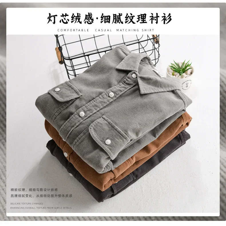 

Японская винтажная рубашка-карго, мужская осенняя новая мужская рубашка с длинным рукавом с лацканами и двойными карманами, вельветовый топ, повседневные рубашки из чистого хлопка