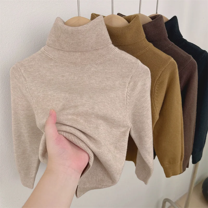 

Осенний свитер для девочек, теплый пуловер, топ для мальчиков, топ с высоким воротником и длинными рукавами, новые детские повседневные рубашки, детский трикотаж