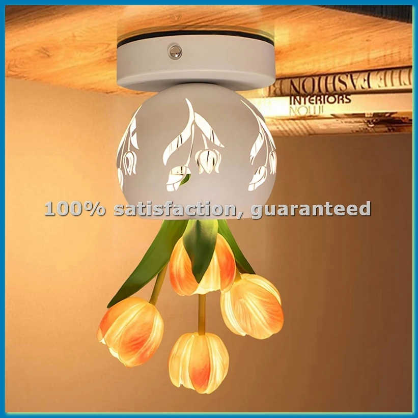 Tulip Night Light Artificial Flower Desk Lamp with Cut-Out Vase USB Charging 3 Color Stepless Dimming Up Cute Table Lamp-A10G