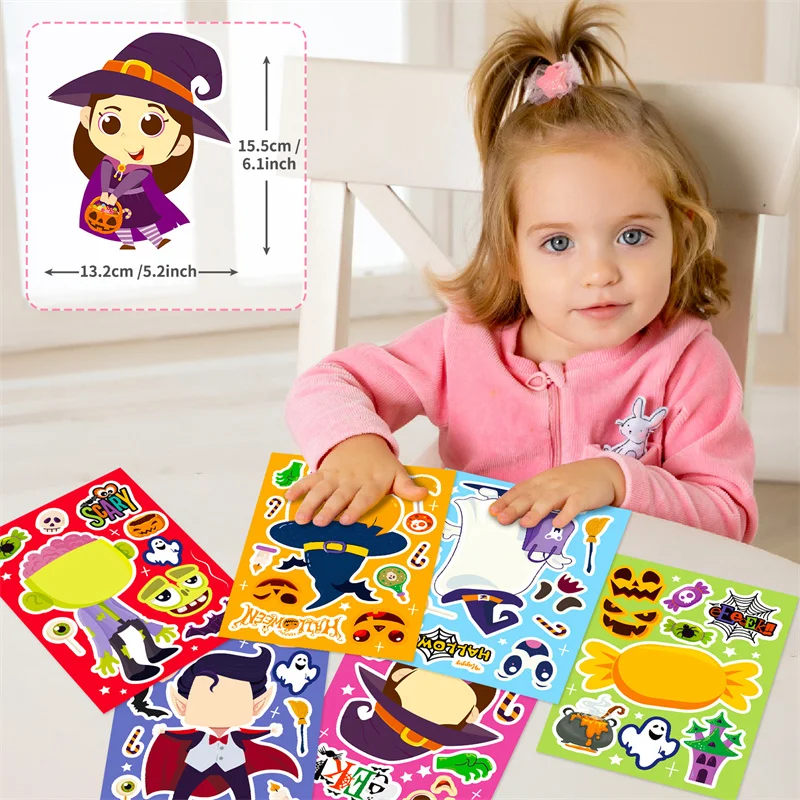 Cute Cartoon Halloween Stickers DIY Puzzle Stickers Make A Face for Witch Ghost Pumpkin Candy Kids Girls Boys Gifts Party Favor