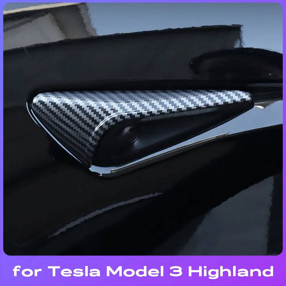 For Tesla New Model 3 Highland 2024 Side Camera Cover Lens Protector Black White Red Shiny Matte Carbon Fiber Pattern