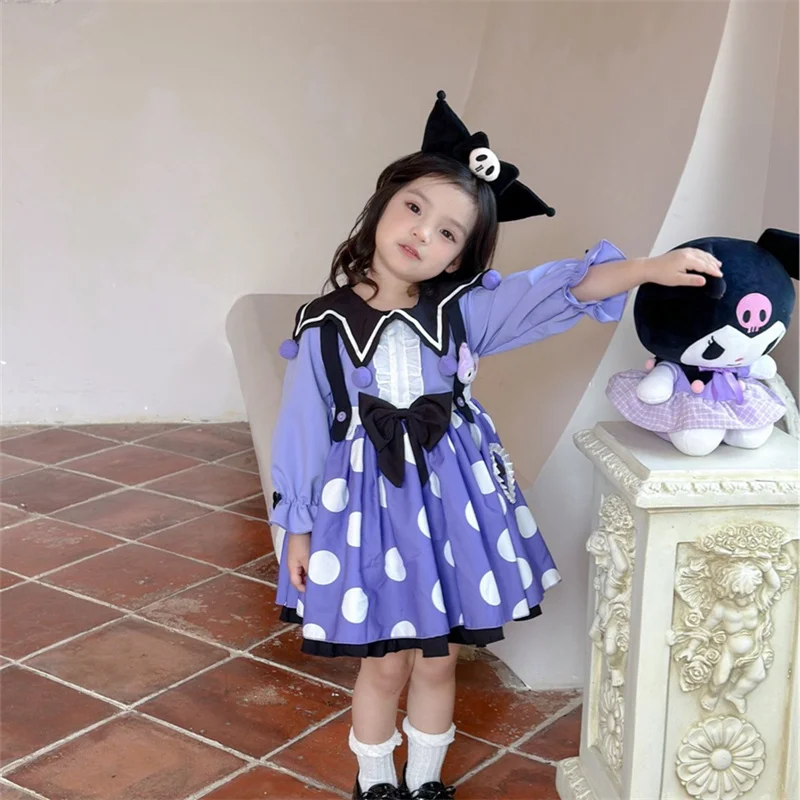 Kawaii Sanrio My Melody Cinnamoroll Kuromi Clothes Kids Dresses Cute Long Sleeve Princess Dress Girl Lolita Costume Party Dress