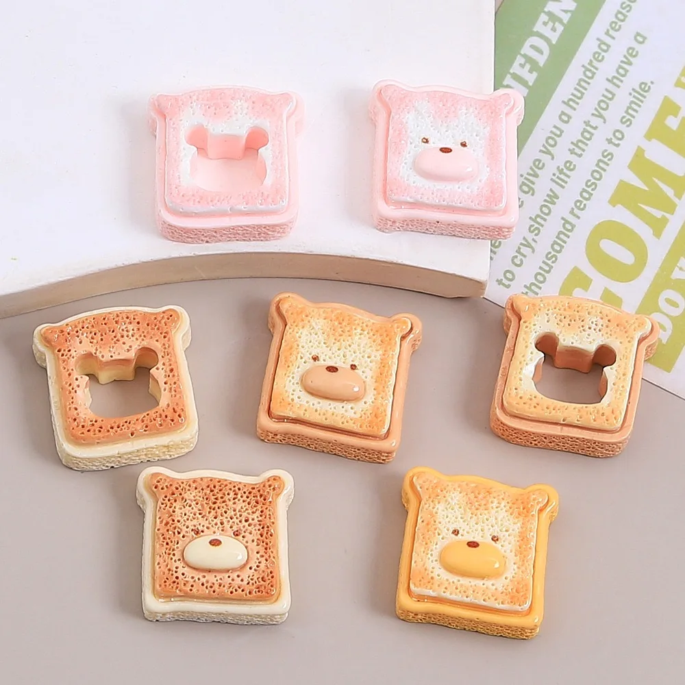 10pcs Simulation Miniature Cute Bear Toast Resin Cabochon Fake Mini Bread DIY Scrapbooking Craft Miniature Dollhouse Accessories