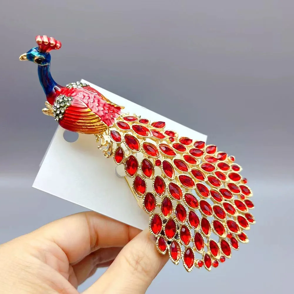 Luxury Large Peacock Feather Brooch Temperament New Rhinestone Pin Vintage Elegance Banquet Wedding Corsage Coat Shawl Buckle view 6