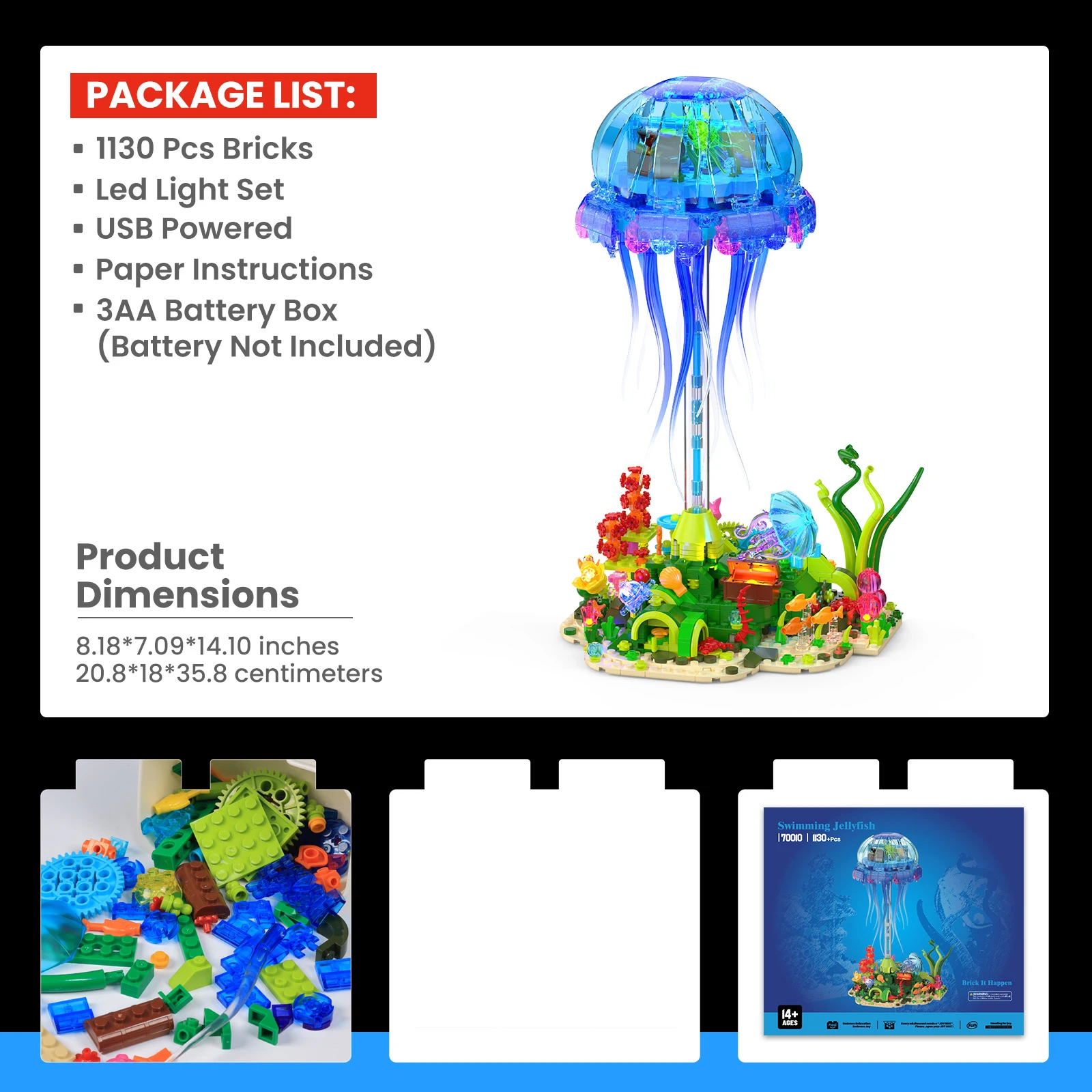 

Swimming jellyfish light assembly toy night light model building blocks home decoration ornament birthday gift holiday gift